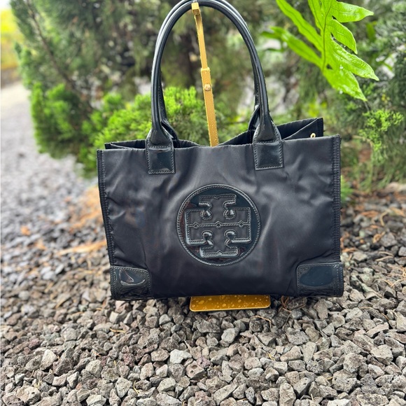 Tory Burch Black Patent Leather Trim Nylon Tote 14” L x 11” H x 5” D, 8.5” - Picture 2 of 14
